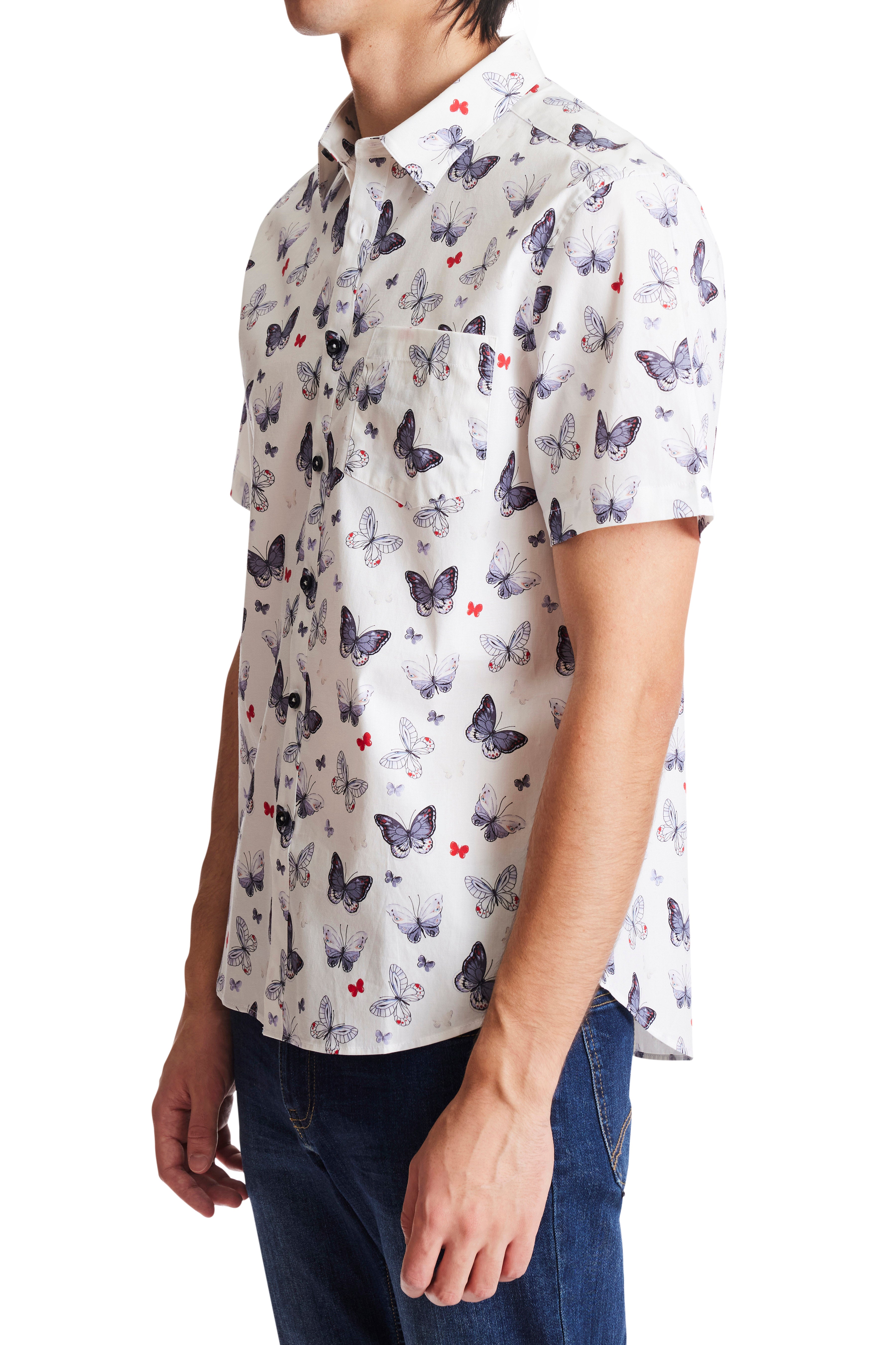 Soleil S/S Shirt - White Grey Butterfly