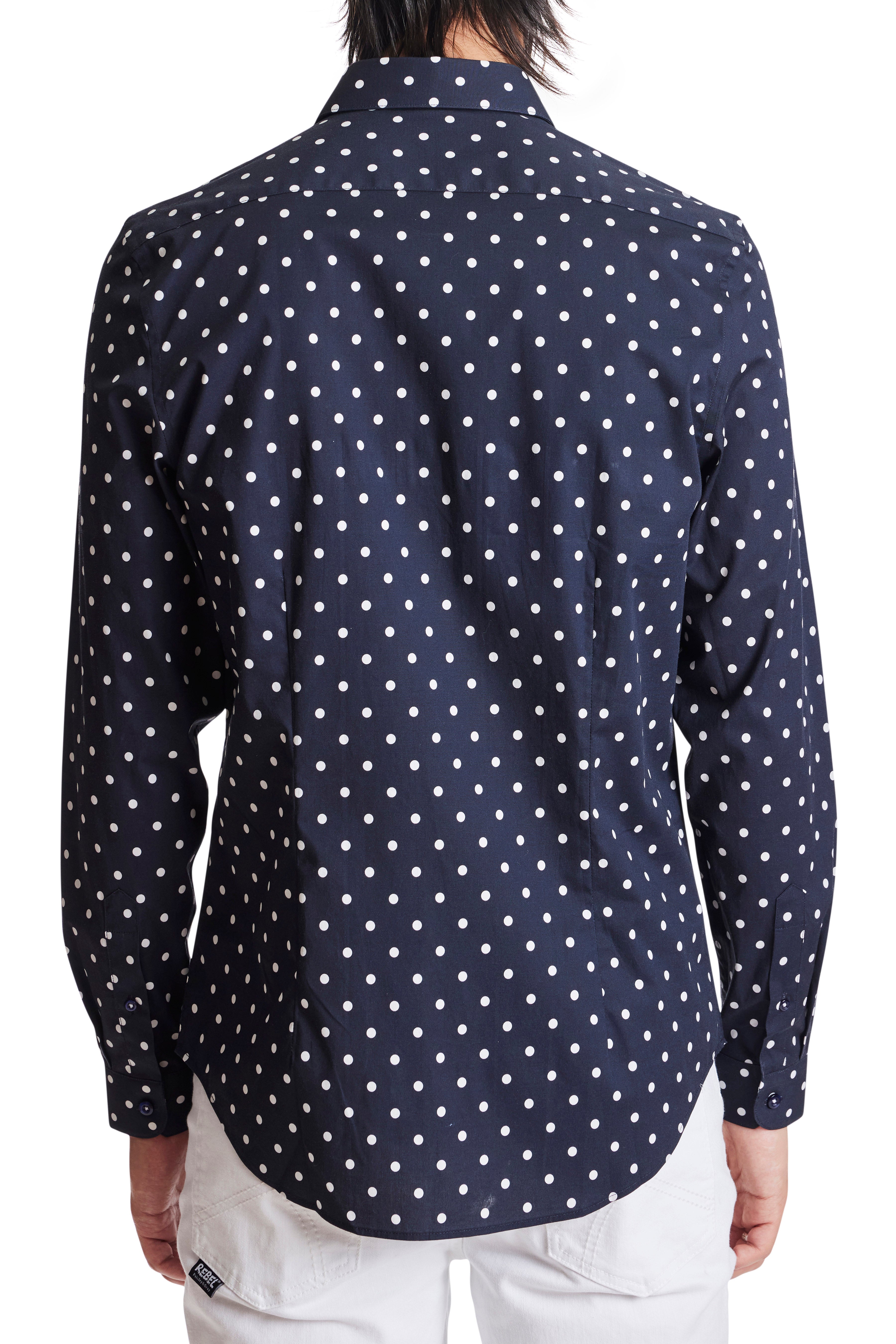 Samuel Spread Collar Shirt - Navy White Polkadot