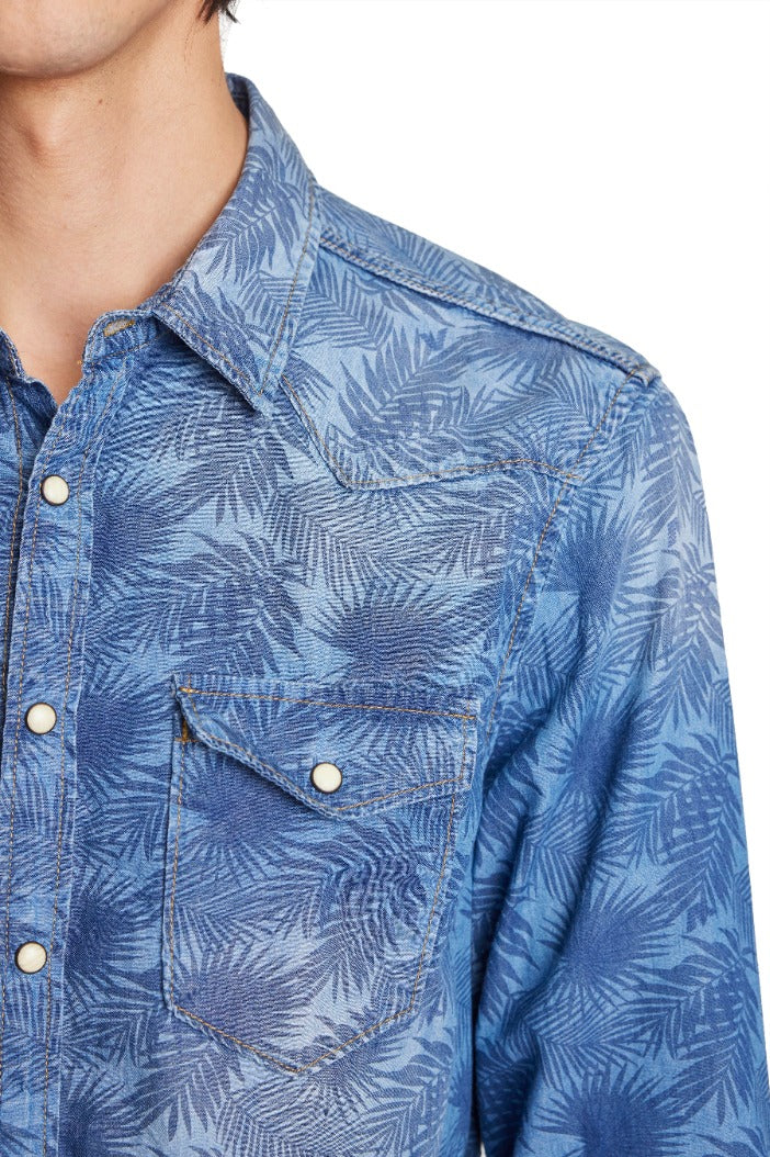 Western Printed Denim Shirt - Denim Tropicana