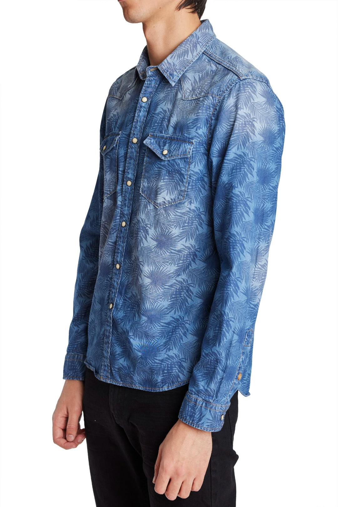 Western Printed Denim Shirt - Denim Tropicana