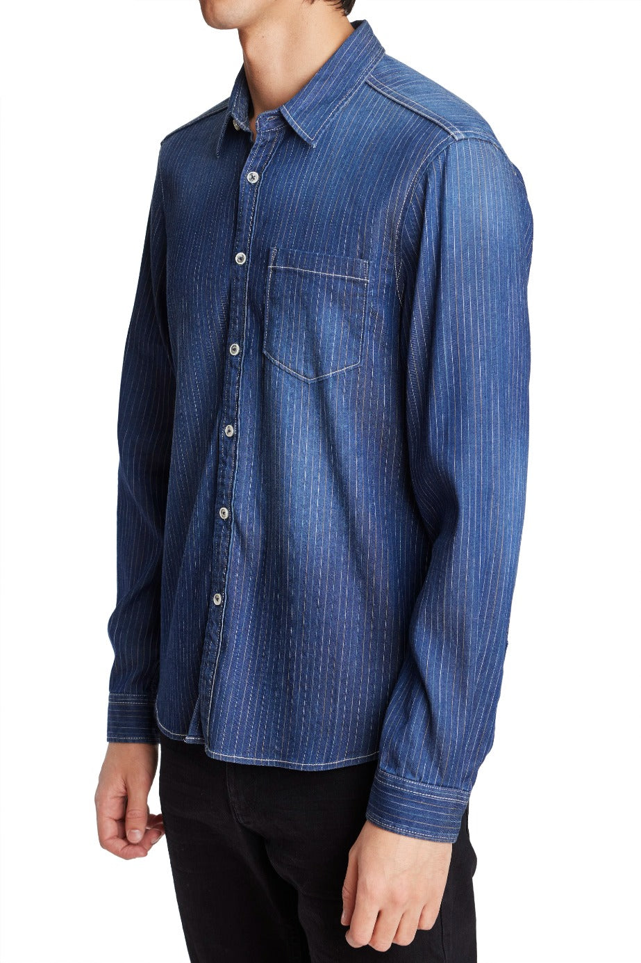 Casual Denim Shirt - Washed Pinstripe