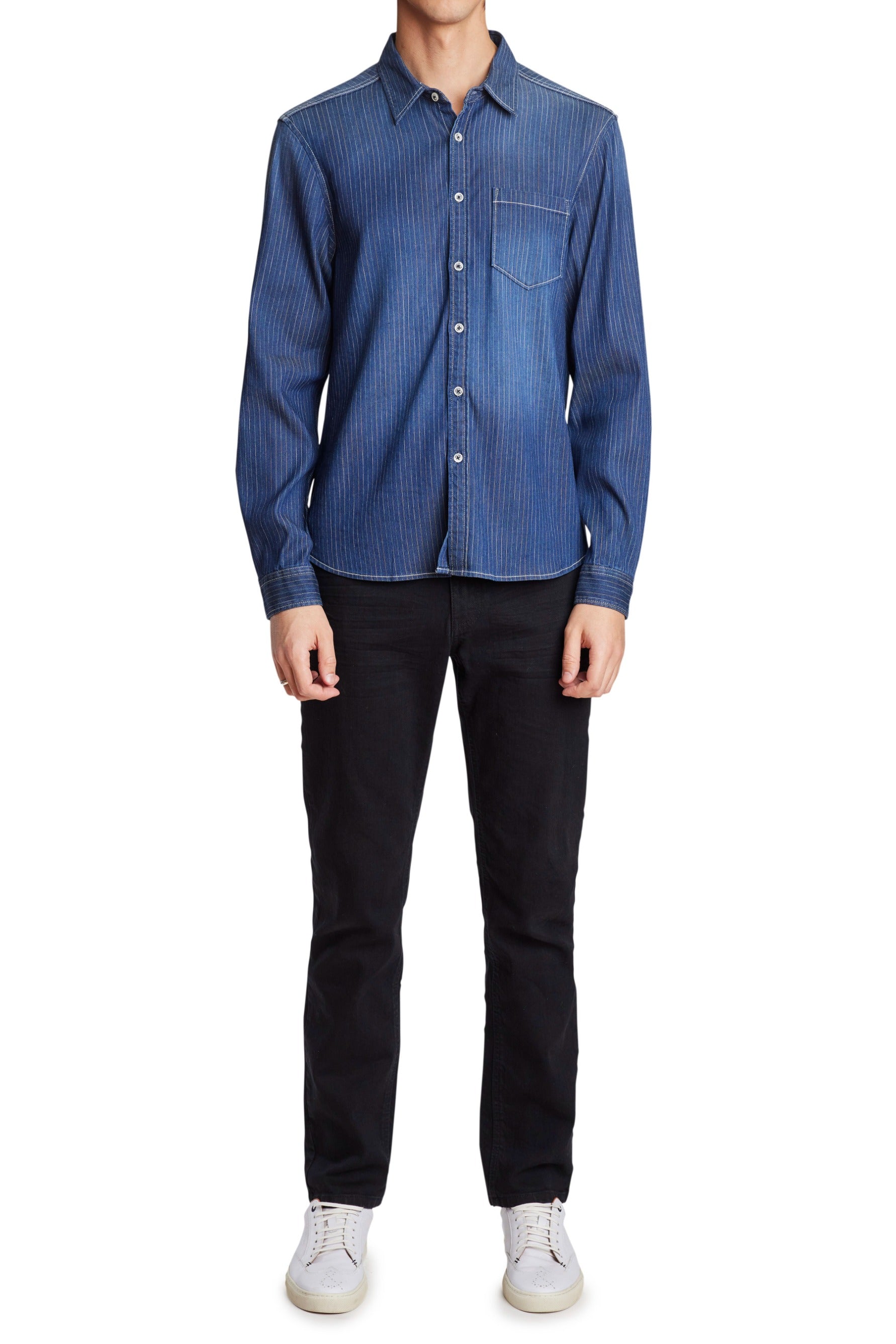Casual Denim Shirt - Washed Pinstripe