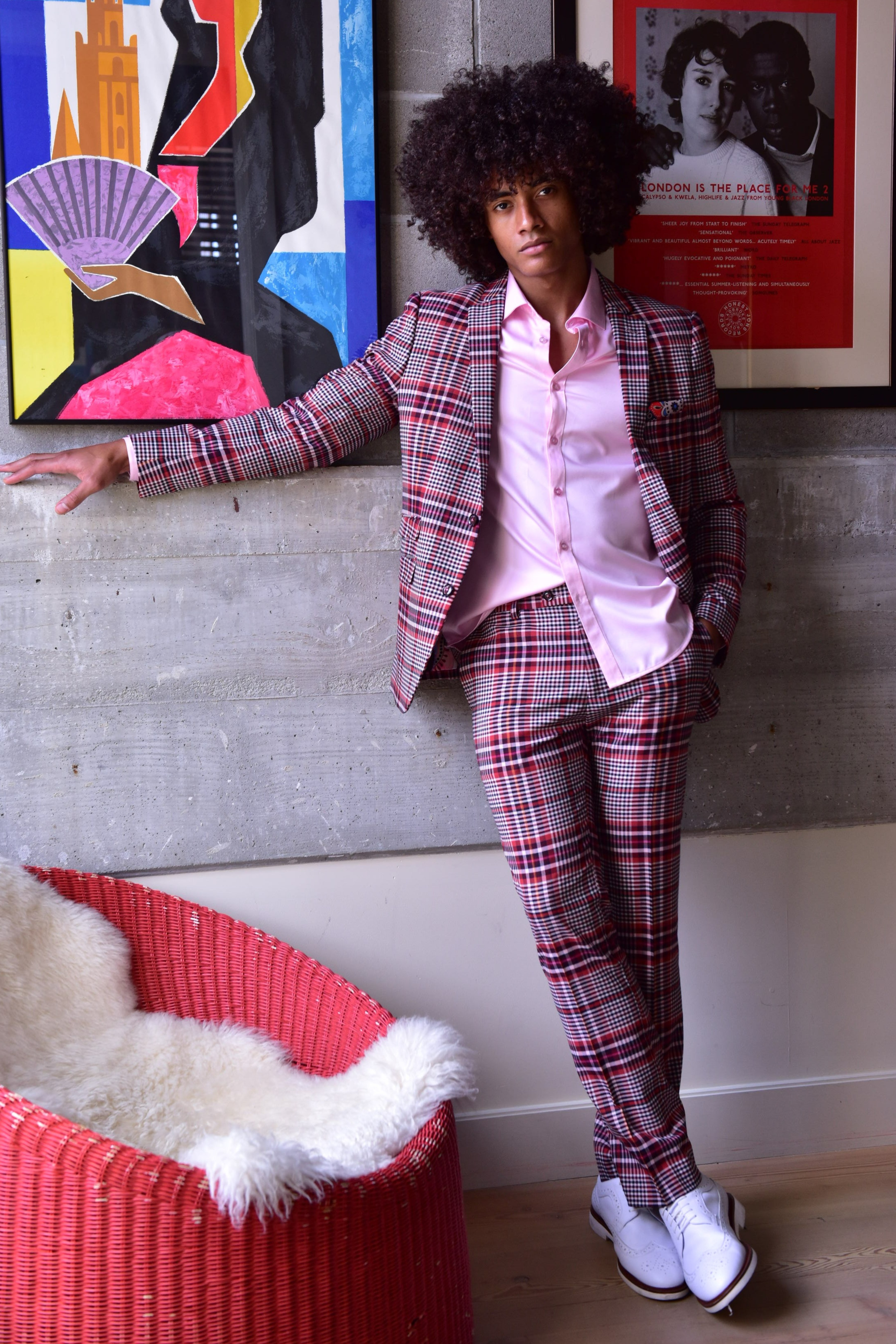 Downing Pants - slim - Pink Plaid