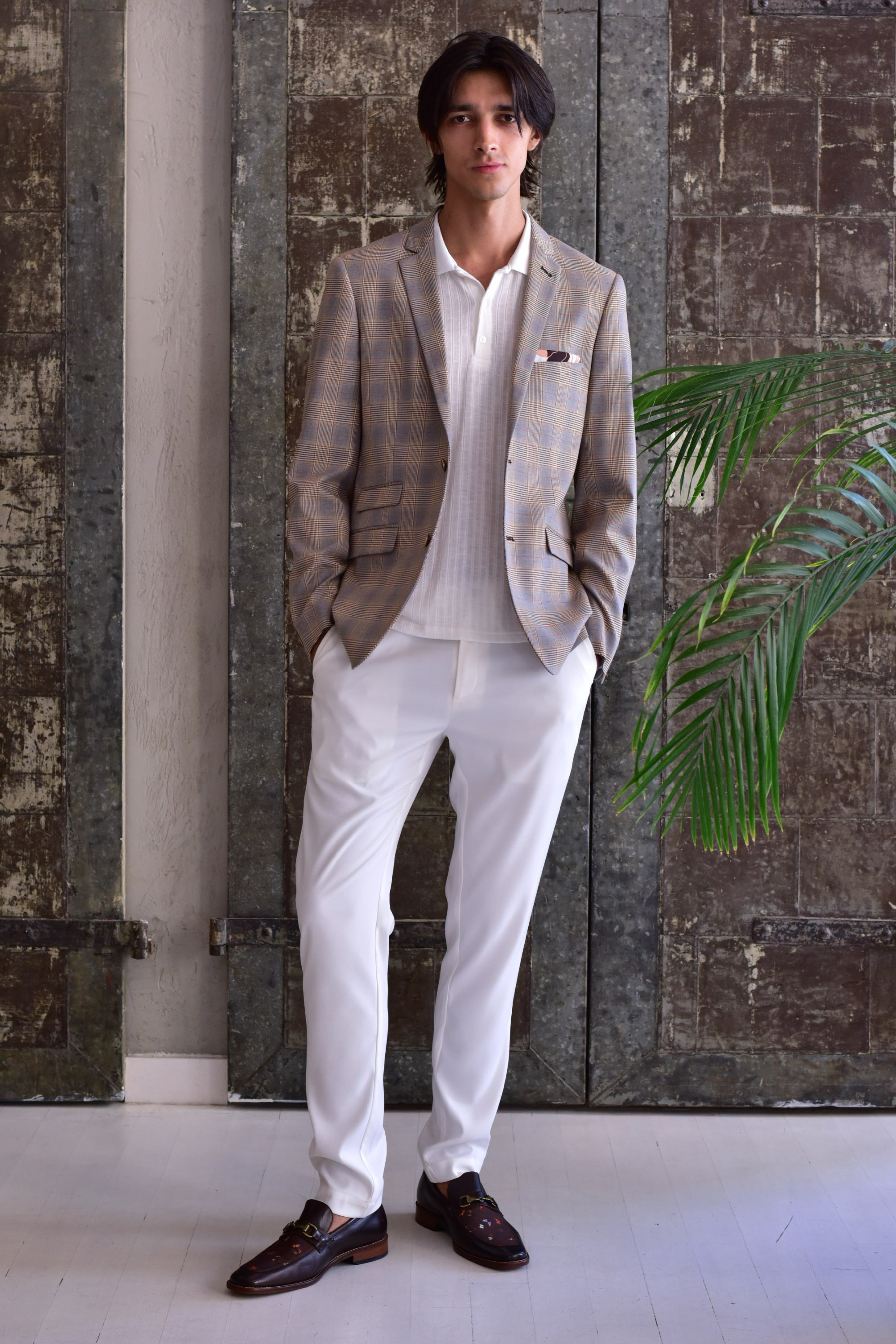 Dover Notch Jacket - slim - Tan Grey Plaid